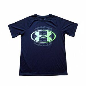 UNDER ARMOUR - Youth Loose Fit Logo T-Shirt Tee Navy 7 Neon Yellow Youth Large